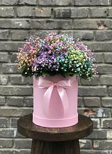 Цветочная композиция из Гипсофила и Розы в шляпной коробке в Александровке Донской