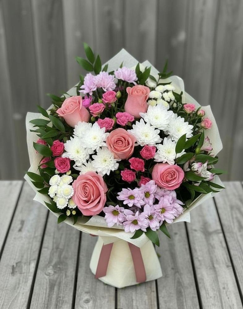 Букет цветов из: Альстромерии, Гвоздики, Розы и Хризантемы в Александровке Донской
