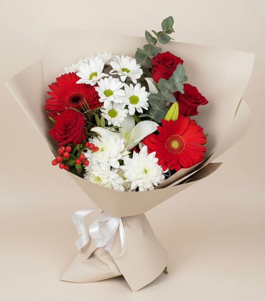 Букет цветов из: Розы, Хризантемы, Герберы и Лилии в Александровке Донской