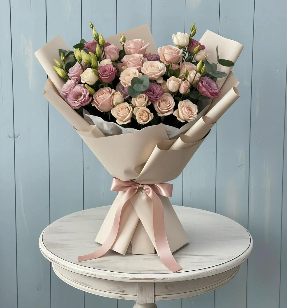 Букет цветов из: Розы и Лизиантусы в Александровке Донской