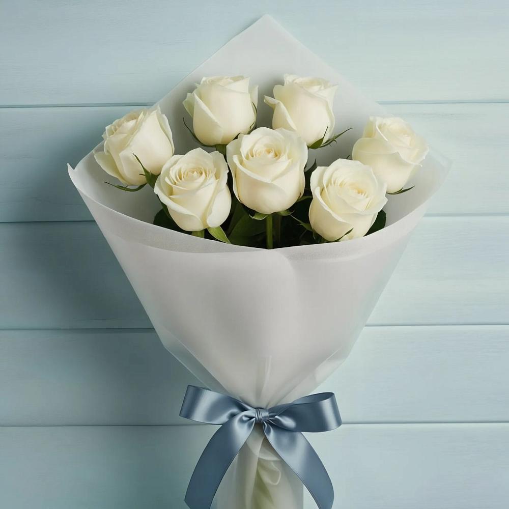 Букет 7 Белых роз Эдлесс Лав в Александровке Донской