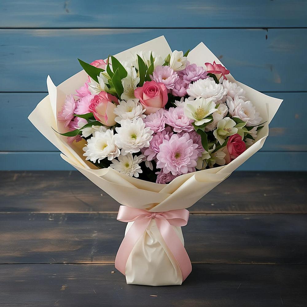 Букет цветов из: Хризантемы, Альстромерии и Розы в Александровке Донской